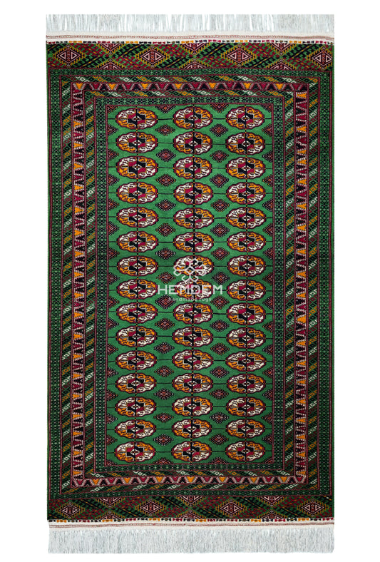 Turkmen Bokhara Rug Handknotted Wool Rug 131x 220cm (4.3' x 7.2' ft) Green
