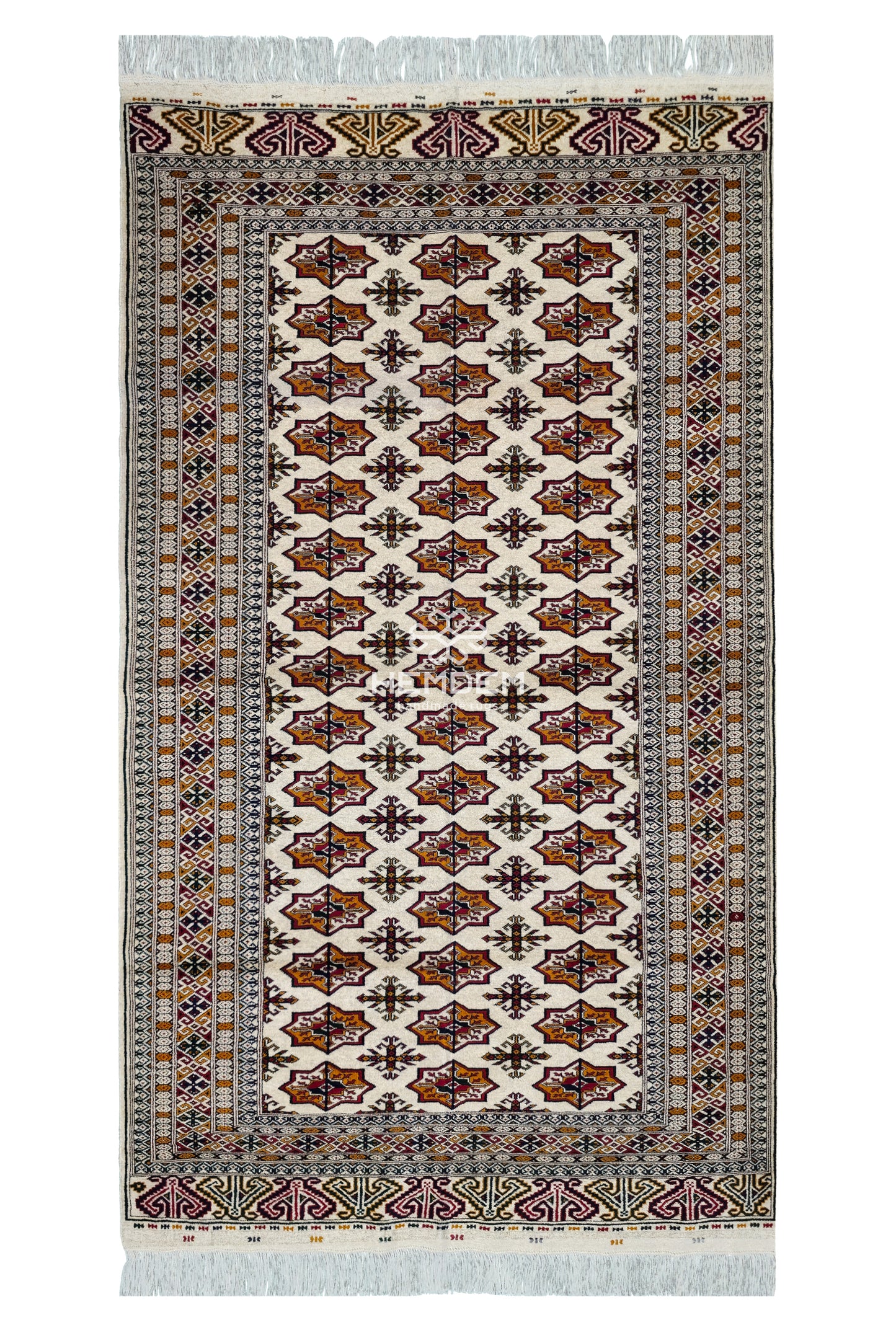 Turkmen Bokhara Rug Handknotted Wool Rug 137x 237cm (4.5' x 7.9' ft) Beige