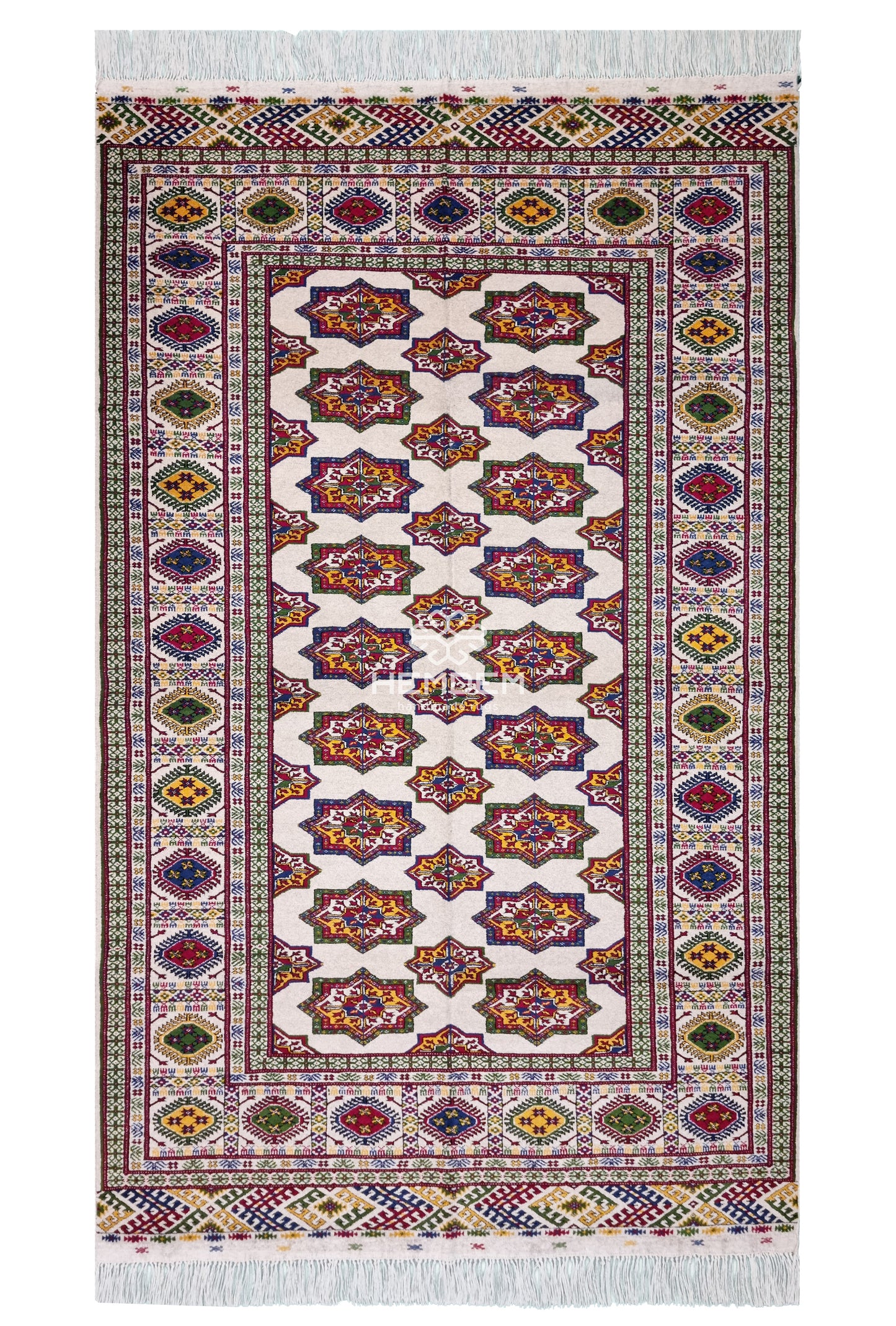 Türkmen Buhara Halısı El Dokuma Yün Halı 152x 240cm (4.11' x 7.10' ft) Bej
