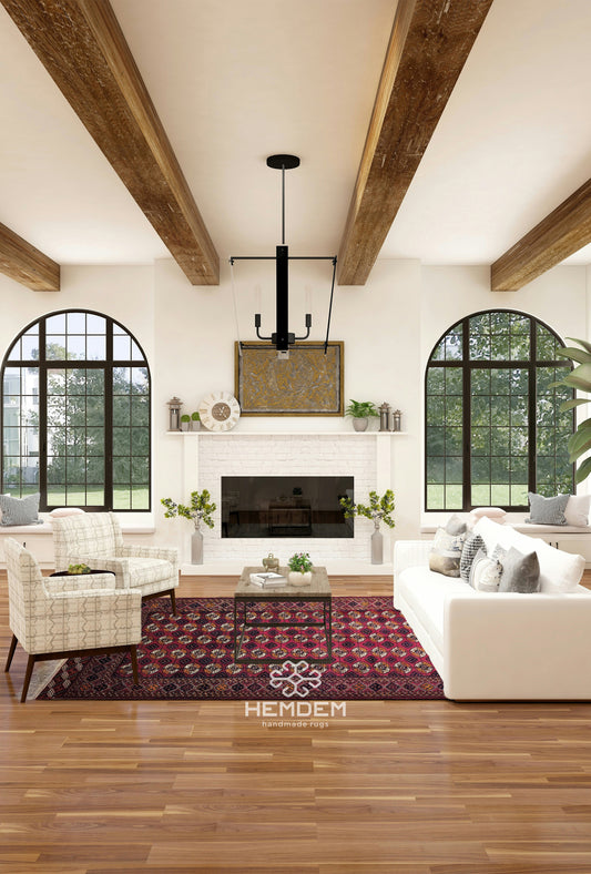 Turkmen Bukhara Handmade Rug- Vintage Tekke Wool Carpet 200x340cm (7' x 11' ft) Red