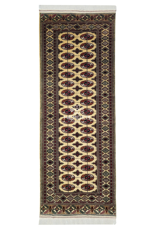Turkmen Handmade Hallway Rug Oriental Wool Corridor Carpet Runner Rug 125 x 340cm (4' x 11' ft) Beige
