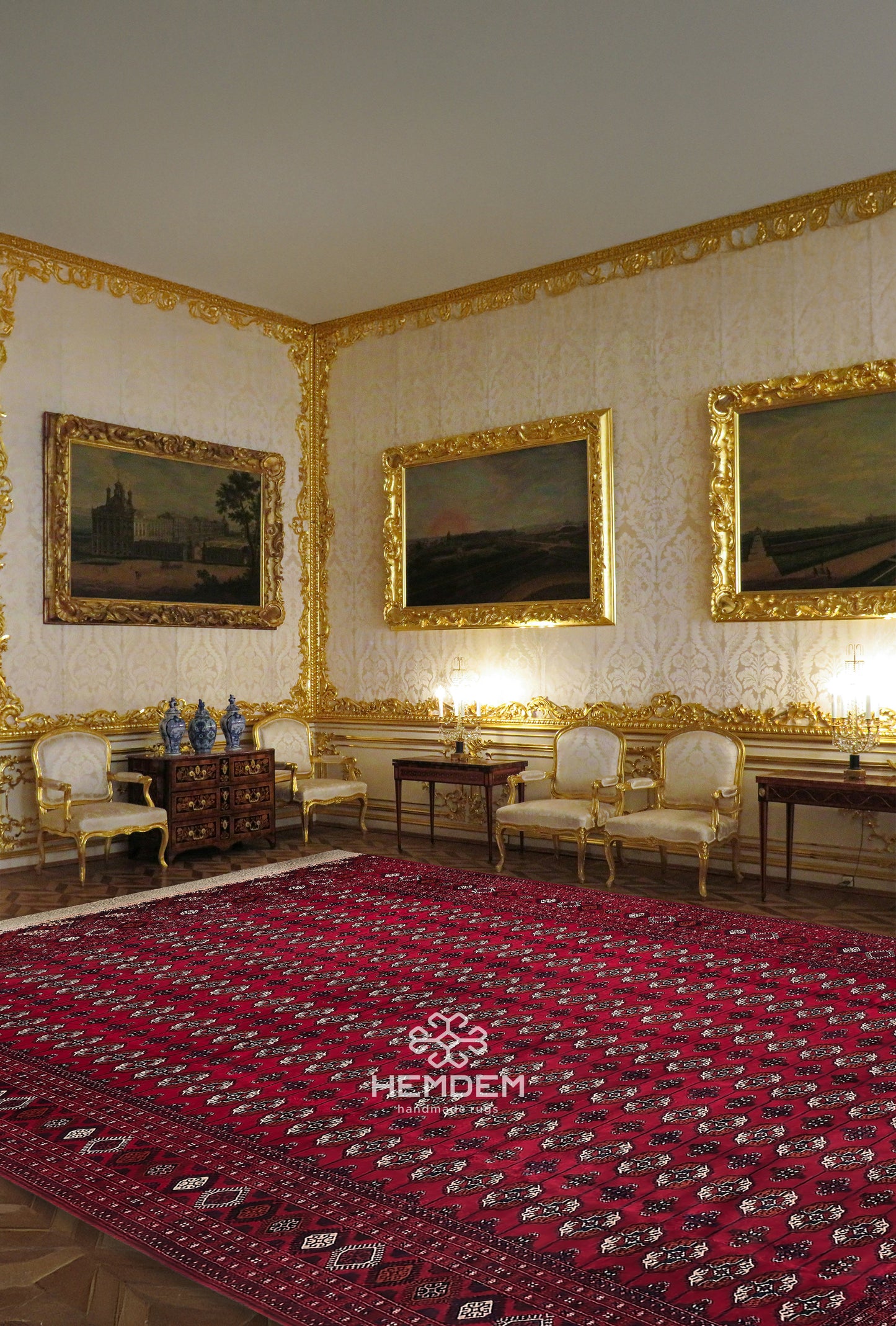 Türkmen Saray Ölçülerinde El Dokuma Yün Halı 400 x 480cm (13' x 19' ft) Kırmızı