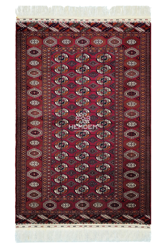 Turkmen Rug Antique Handknotted Wool Rug 128 x 195cm (4.2' x 6.5' ft) Red
