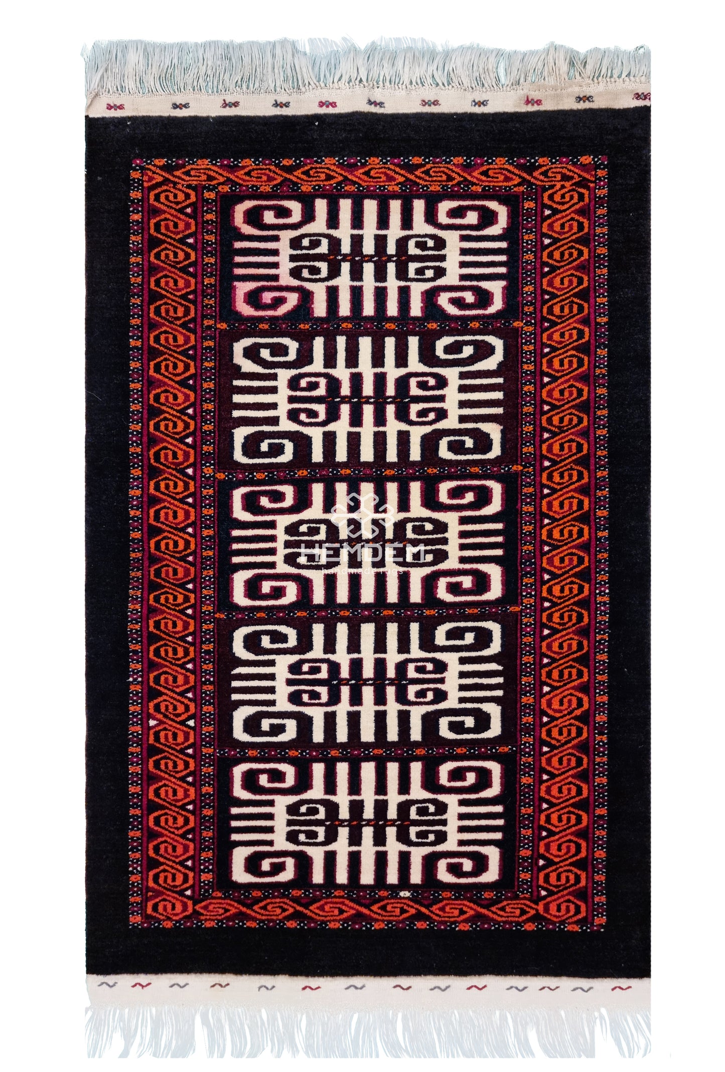 Türkmen Halısı Antik El Dokuma Yün Halı 90 x 140cm (3' x 4.5' ft) Siyah