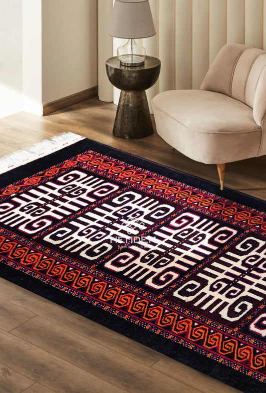 Turkmen Rug Antique Handknotted Wool Rug 90 x 140cm (3' x 4.5' ft) Black