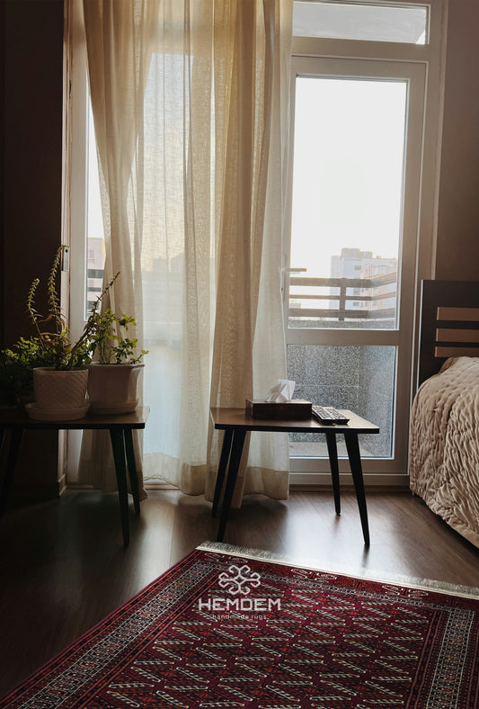 Turkmen Rug Antique Yomut Handknotted Wool Rug 113 x 185cm (3.7' x 6' ft) Red