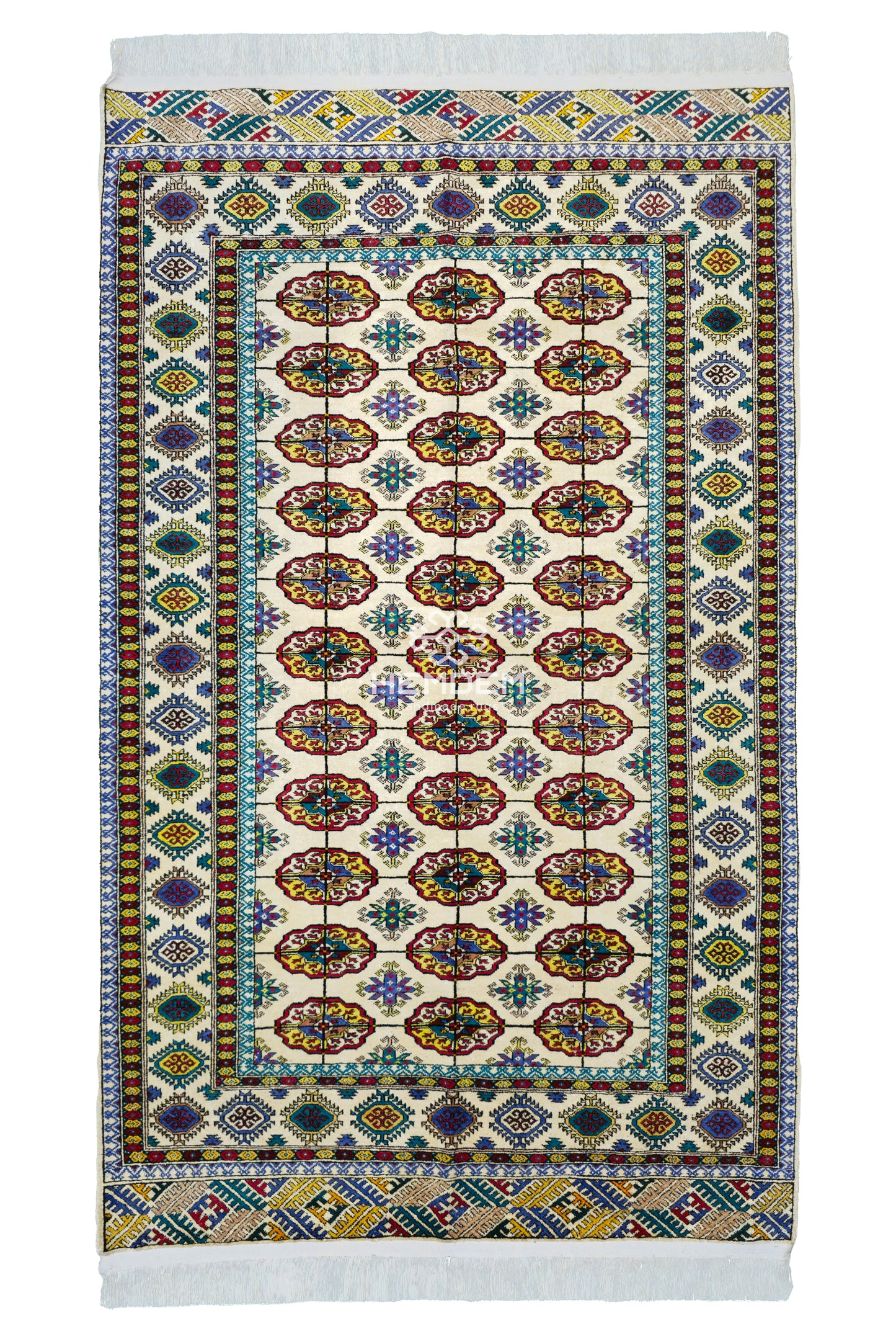 Türkmen Halısı El Dokuma Buhara İpek Halı 118 x 200cm (3.10' x 6.5' ft) Bej