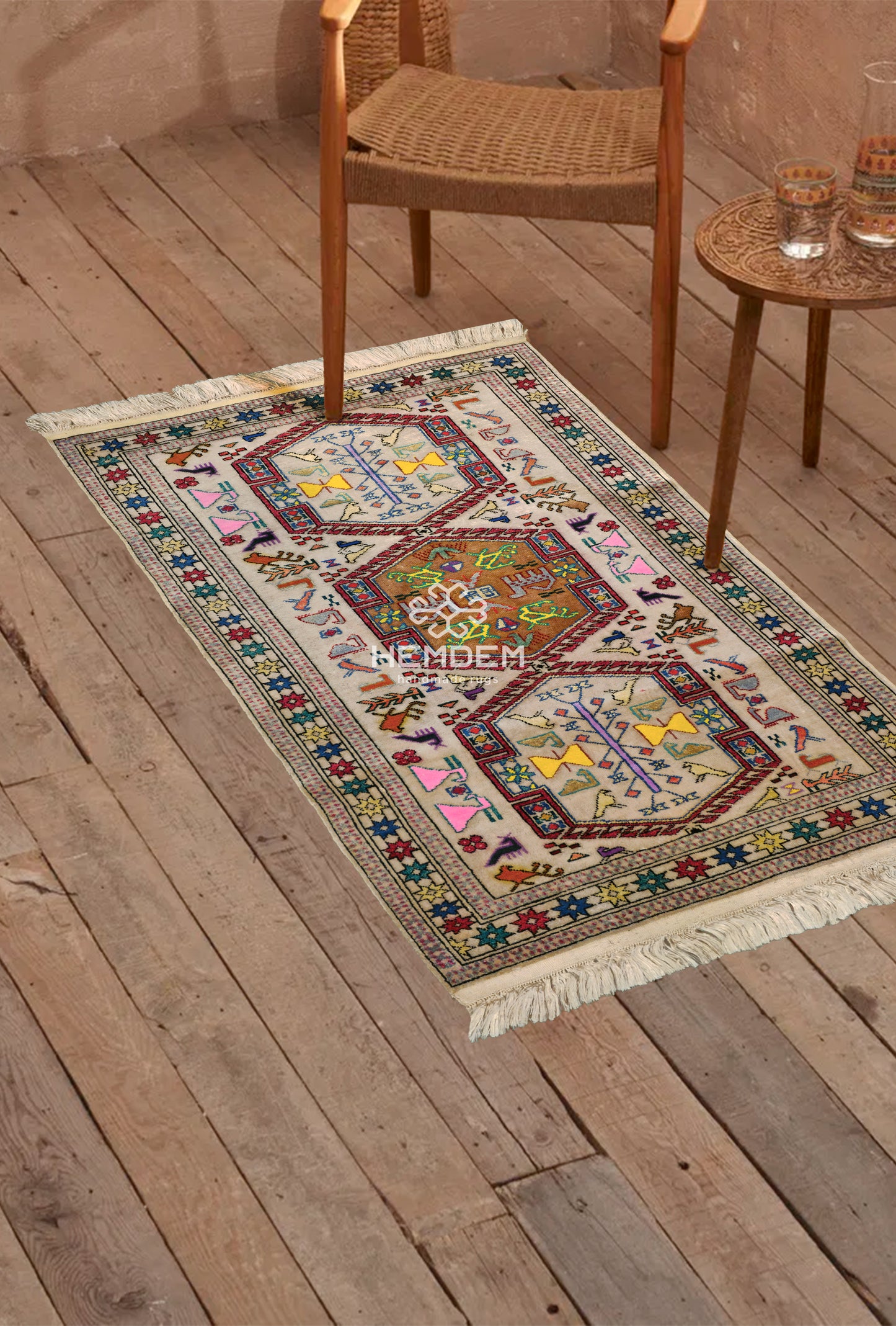 Türkmen Halısı El Dokuma İpek Halı 76 x 115cm (2.5' x 3.7' ft) Bej