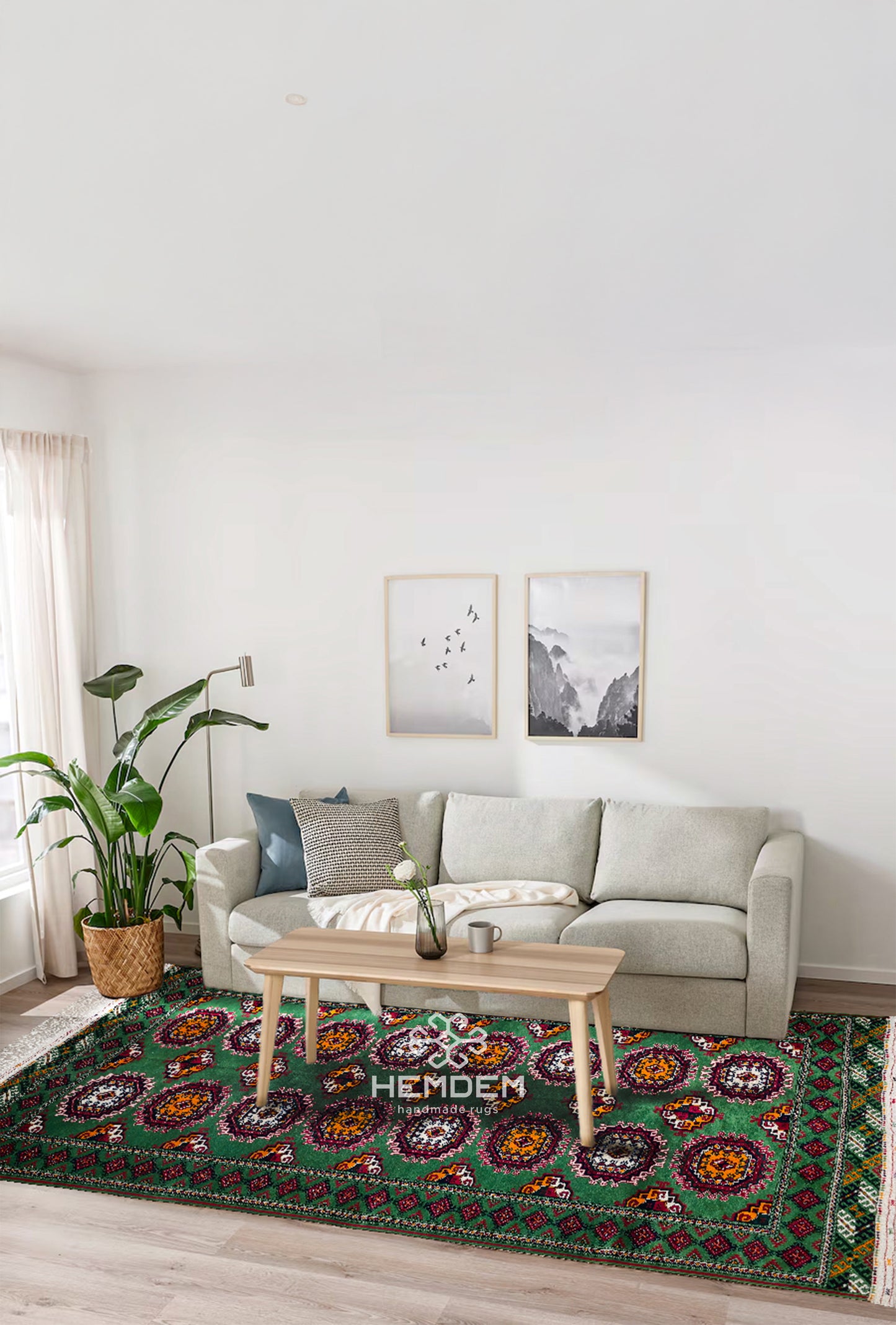 Türkmen Sarouk Halı El Dokuma Yün Halı 140x 215cm (4.7' x 7' ft) Yeşil