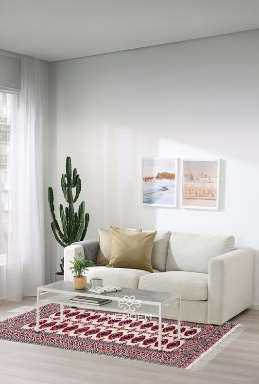 Turkmen Sarouk Rug Handknotted Wool Rug 140x 240cm (4.7' x 7.10' ft) Beige