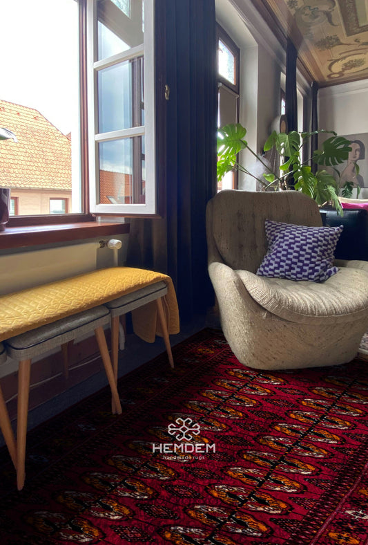 HandmadeTurkoman Rug Tekke Wool Rug 80 x 145 cm (3'x5' ft) Red