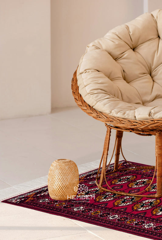 Handknotted Turkmen Rug Tekke Wool Rug 80 x 120 cm (3'x4' ft) Red