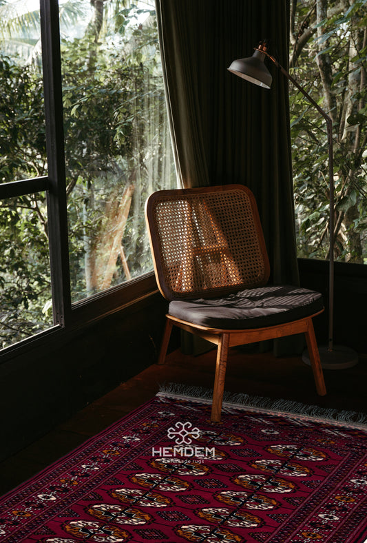 Handknotted Turkmen Rug Tekke Wool Rug 80 x 121 cm (3'x4' ft) Red