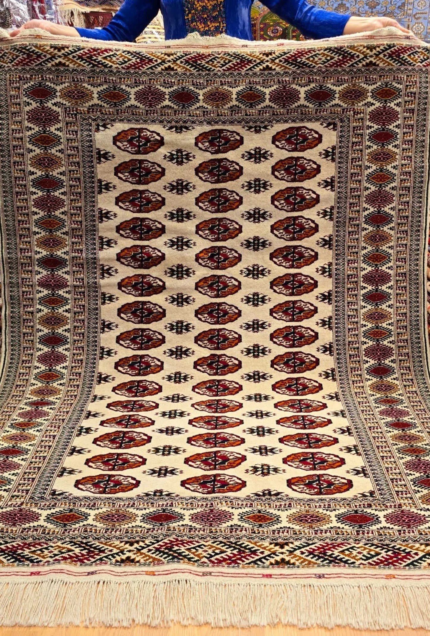 Türkmen Halısı El Dokuma Yün Halı 153 x 200cm (5' x 7' ft) Bej