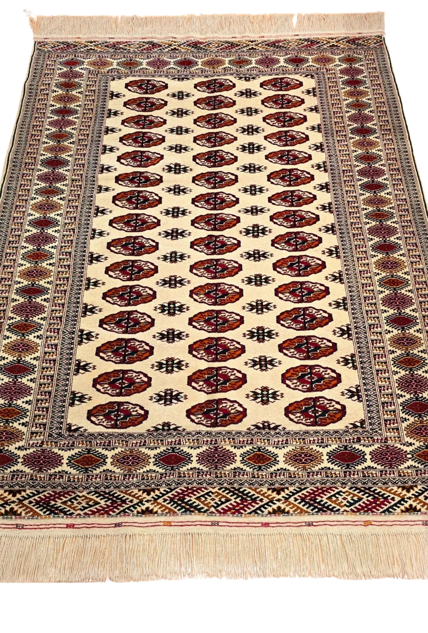 Türkmen Halısı El Dokuma Yün Halı 153 x 200cm (5' x 7' ft) Bej