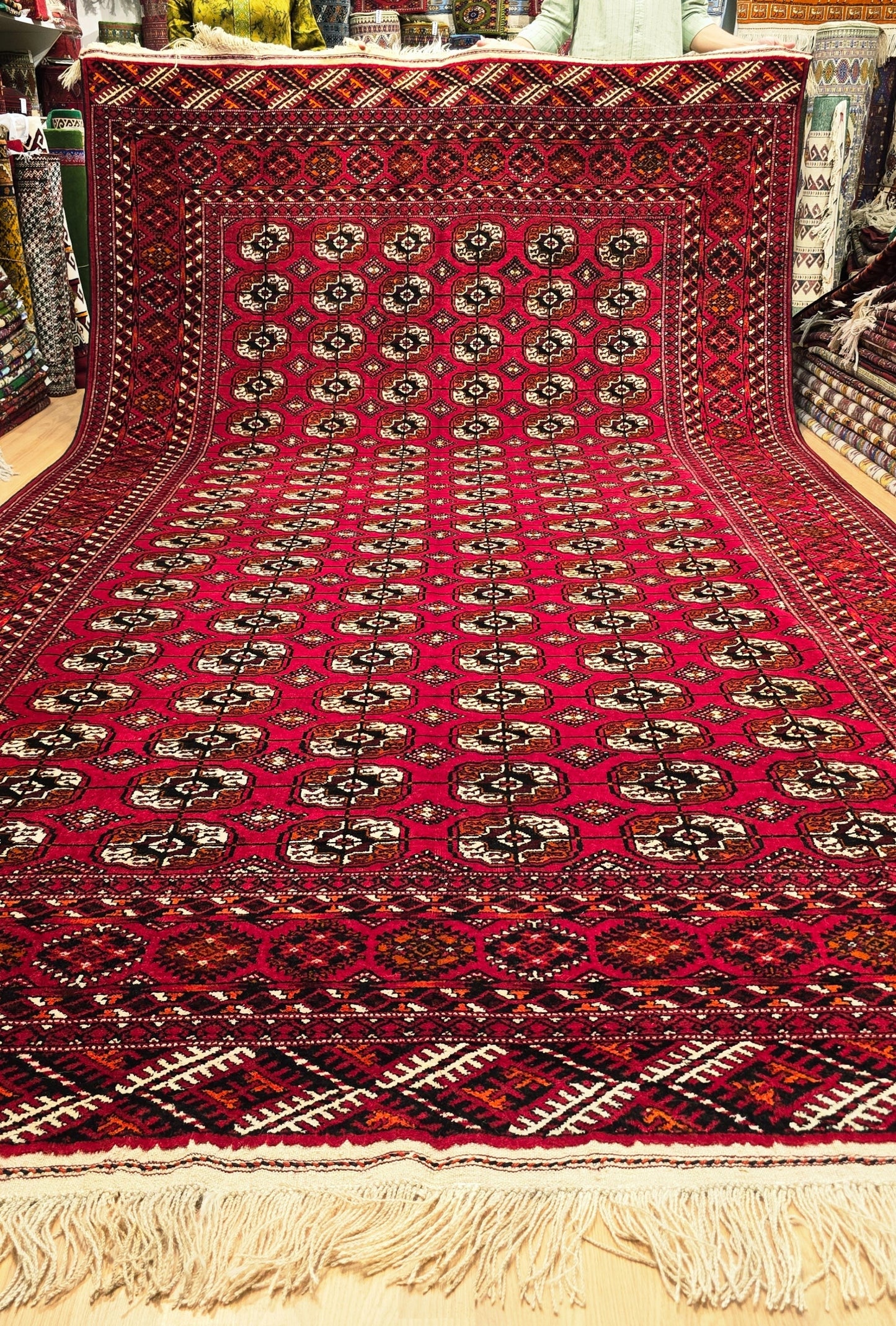 Vintage Handknotted Turkoman Rug Tekke Wool Rug 220 x 400 cm (7'x13' ft) Red