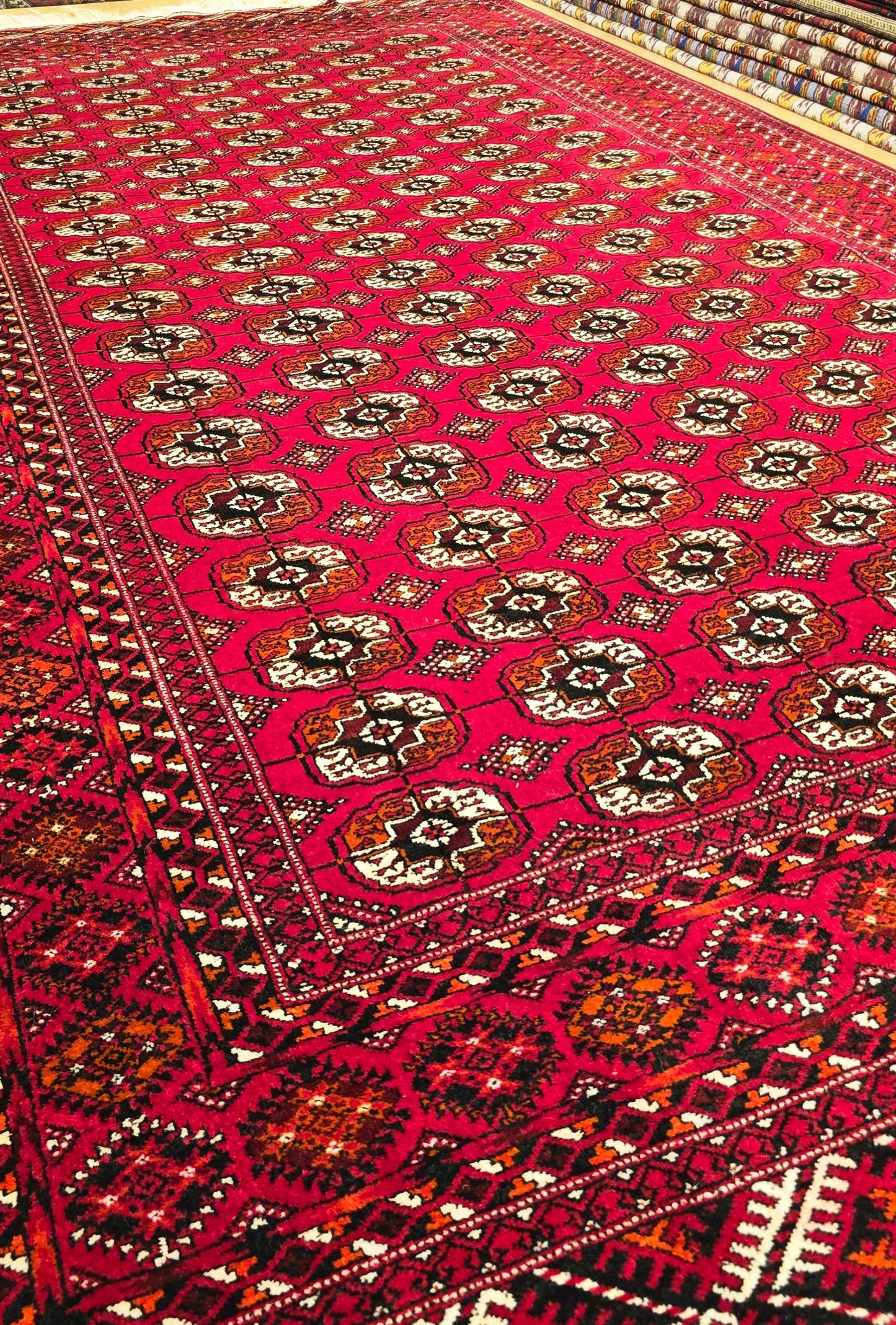 Vintage Handknotted Turkoman Rug Tekke Wool Rug 220 x 400 cm (7'x13' ft) Red