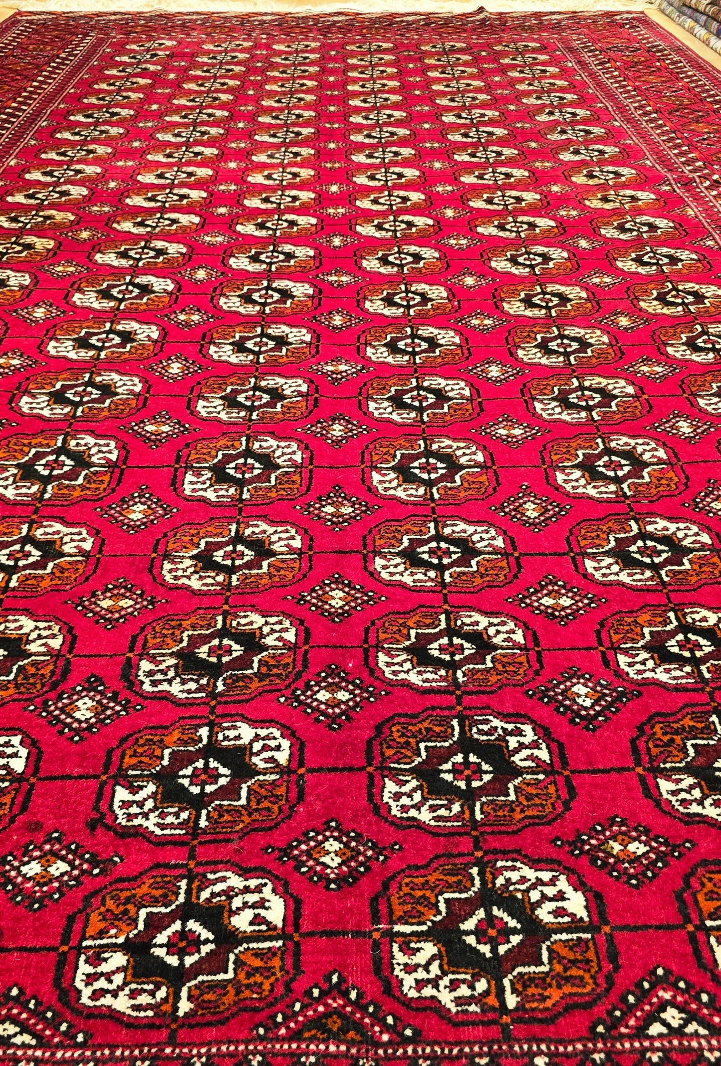 Vintage Handknotted Turkoman Rug Tekke Wool Rug 220 x 400 cm (7'x13' ft) Red