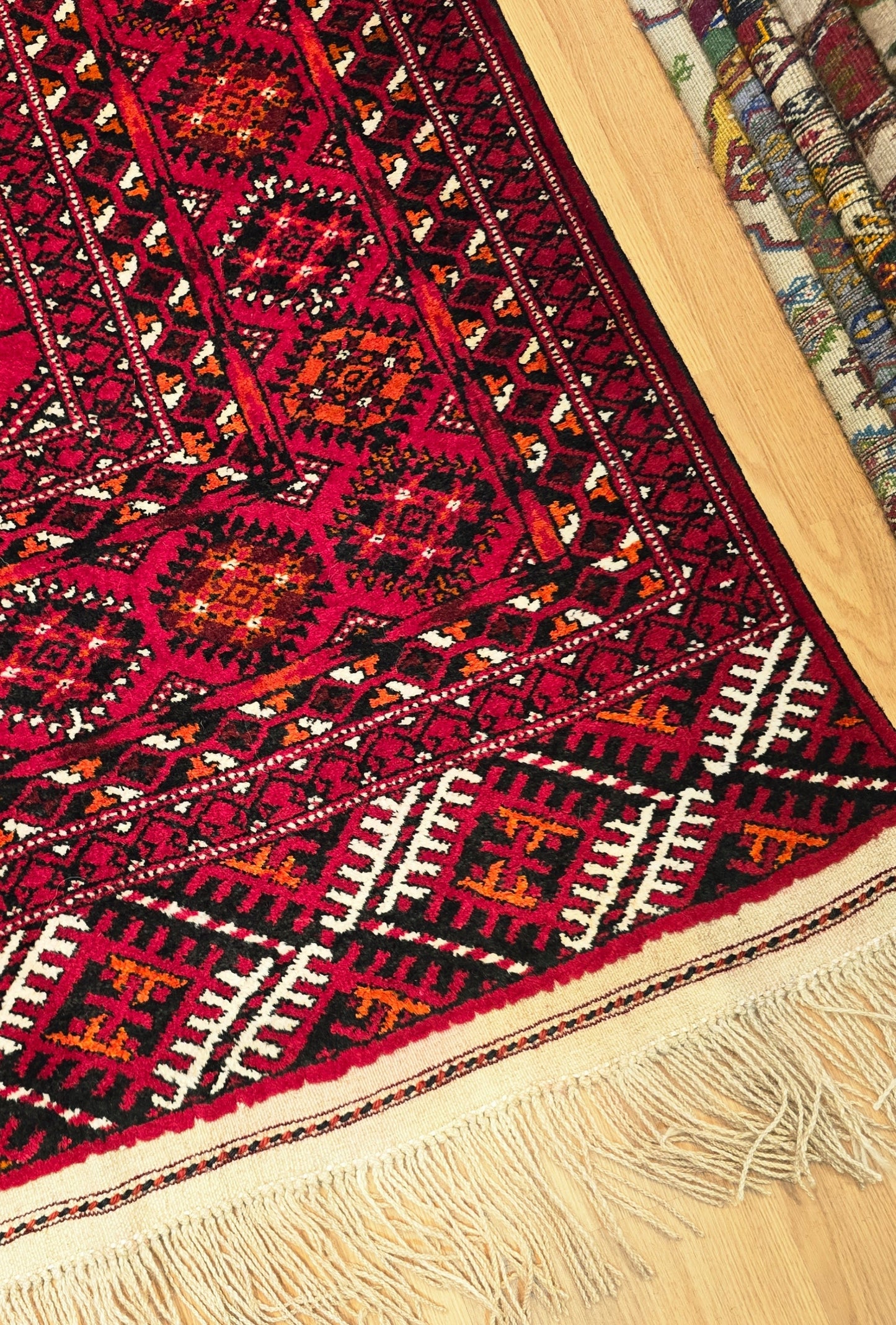 Vintage Handknotted Turkoman Rug Tekke Wool Rug 220 x 400 cm (7'x13' ft) Red