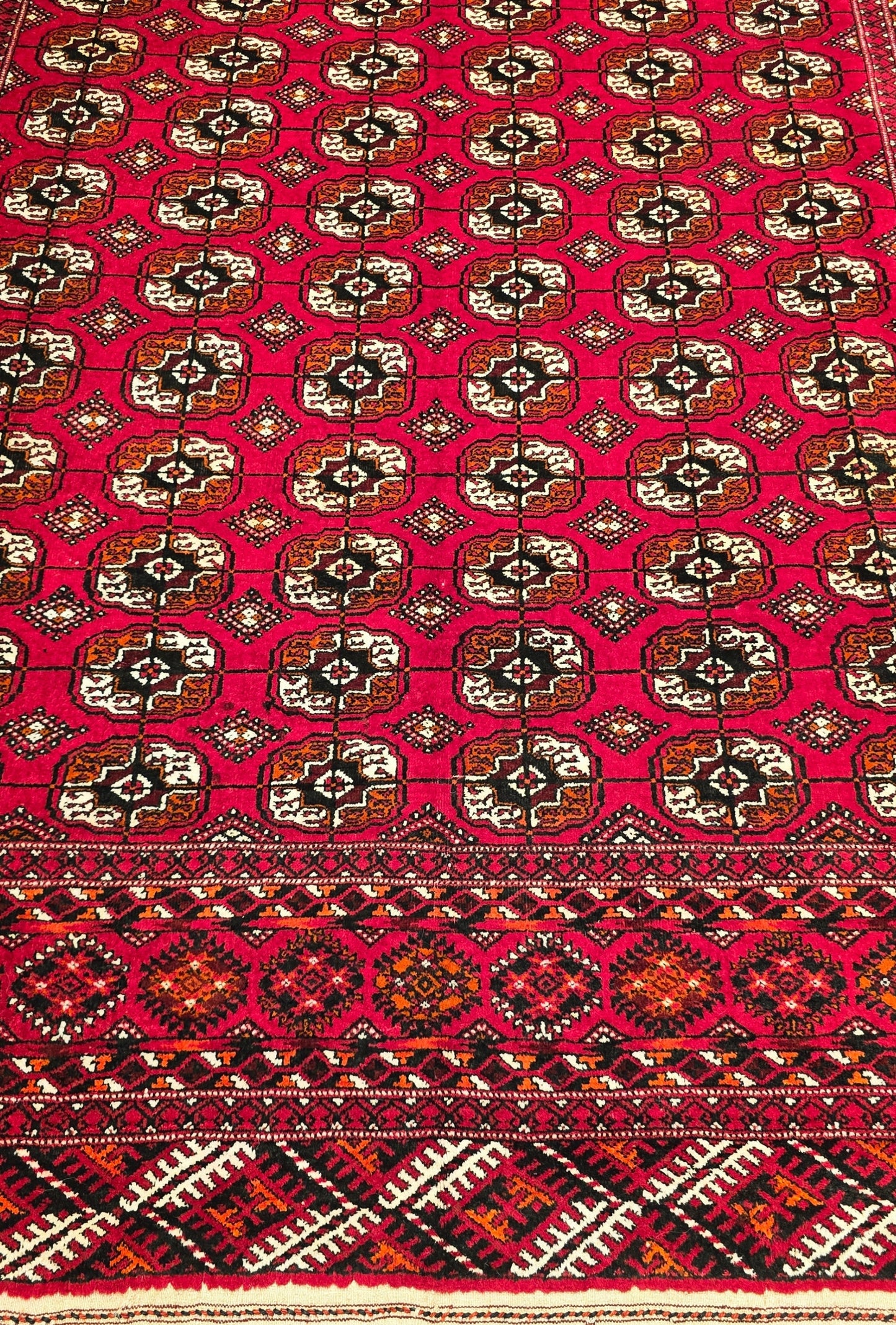 Vintage Handknotted Turkoman Rug Tekke Wool Rug 220 x 400 cm (7'x13' ft) Red