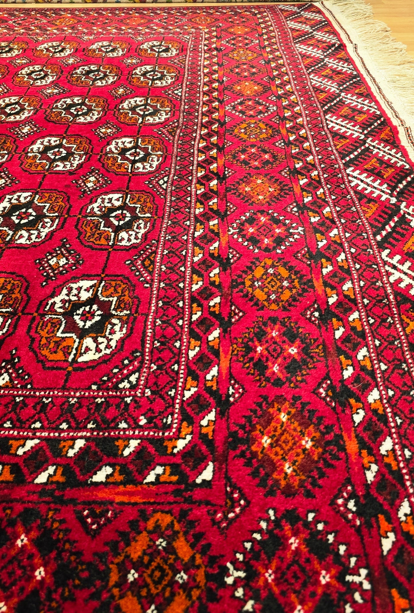 Vintage Handknotted Turkoman Rug Tekke Wool Rug 220 x 400 cm (7'x13' ft) Red