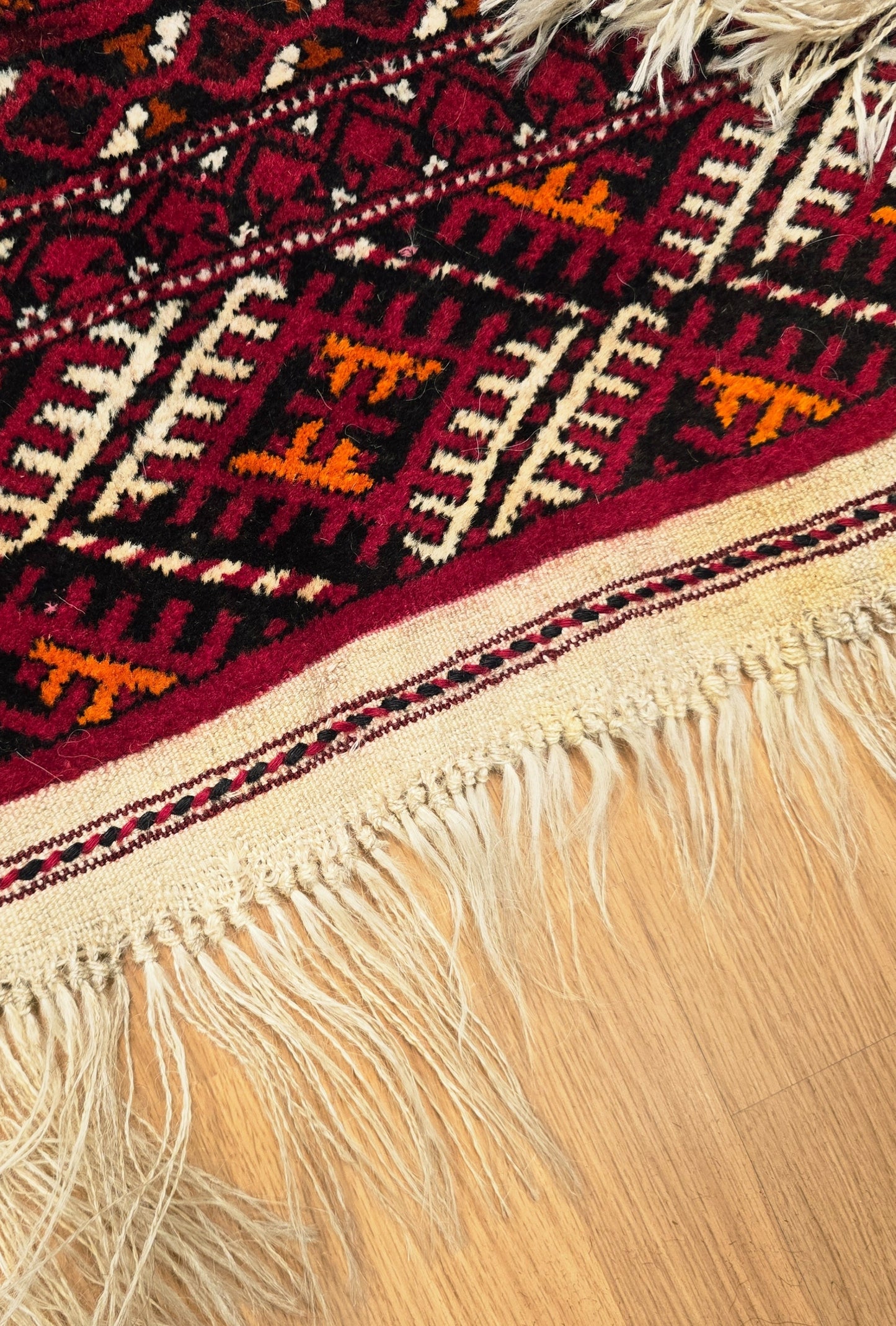 Vintage Handknotted Turkoman Rug Tekke Wool Rug 220 x 400 cm (7'x13' ft) Red