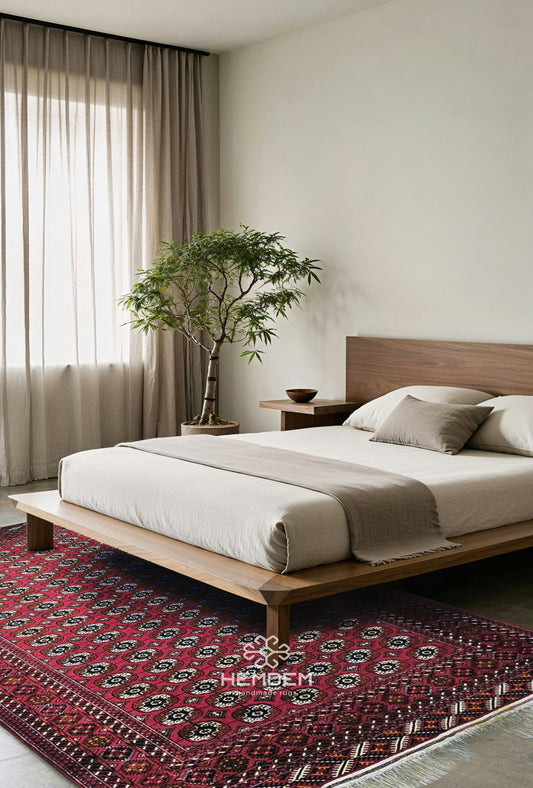 Vintage Handknotted Turkoman Rug Tekke Wool Rug 220 x 400 cm (7'x13' ft) Red