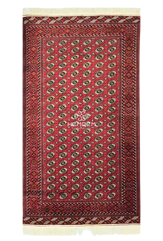 Vintage Handknotted Turkoman Rug Tekke Wool Rug 220 x 400 cm (7'x13' ft) Red