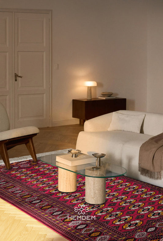 Turkoman Rug Handknotted Authentic Wool Rug 135 x 225cm (4.4' x 7.5' ft) Red