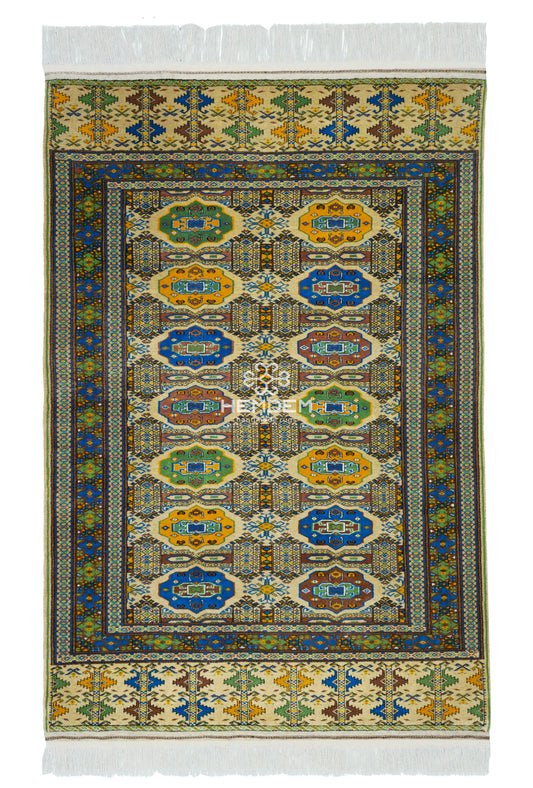 Turkoman Rug Handknotted Darvaza Wool Rug 136 x 203cm (4.5' x 7' ft) Beige