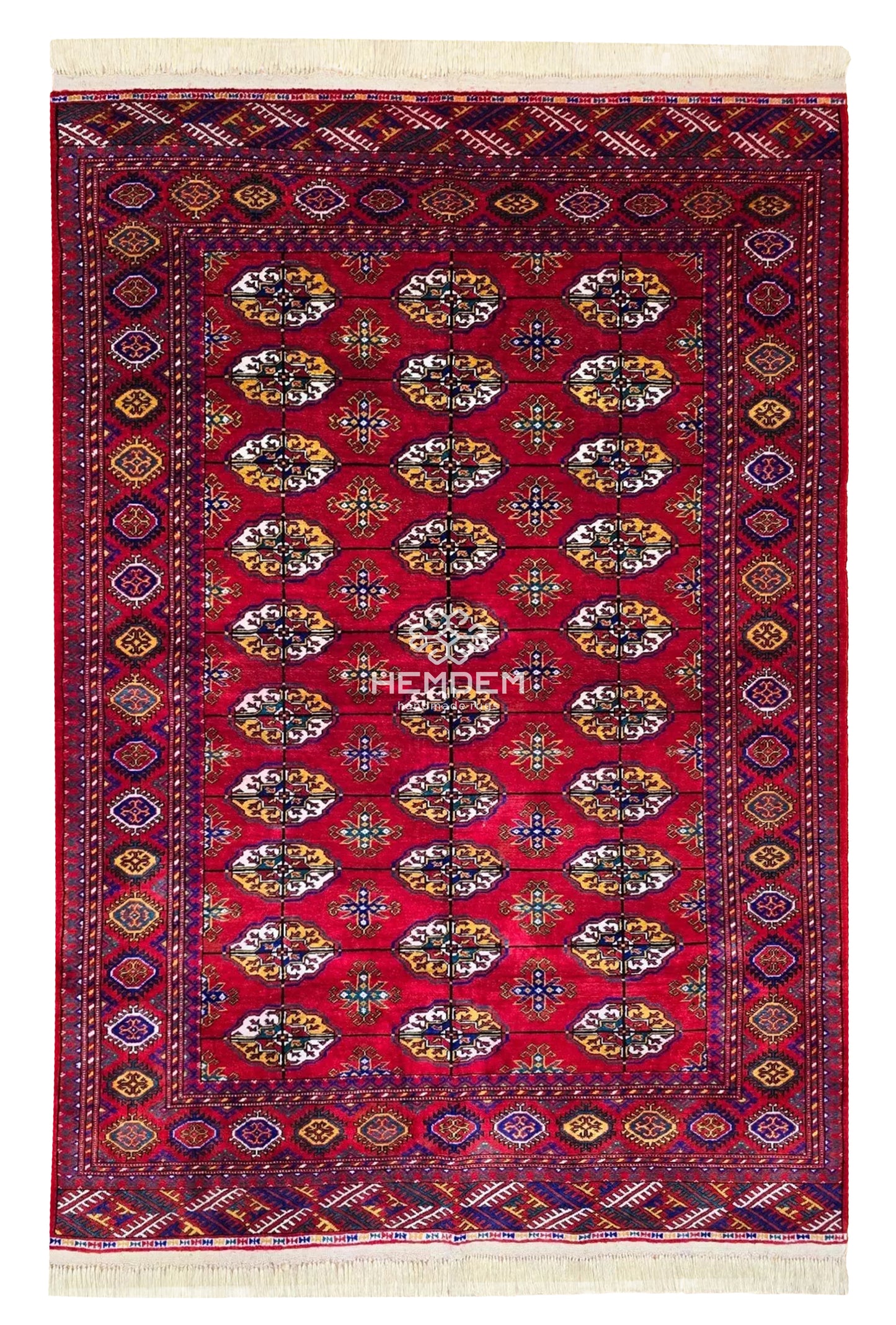 Türkmen Halısı El Dokuma Oryantal İpek Halı 120 x 180 cm (4' x 6' ft) Kırmızı