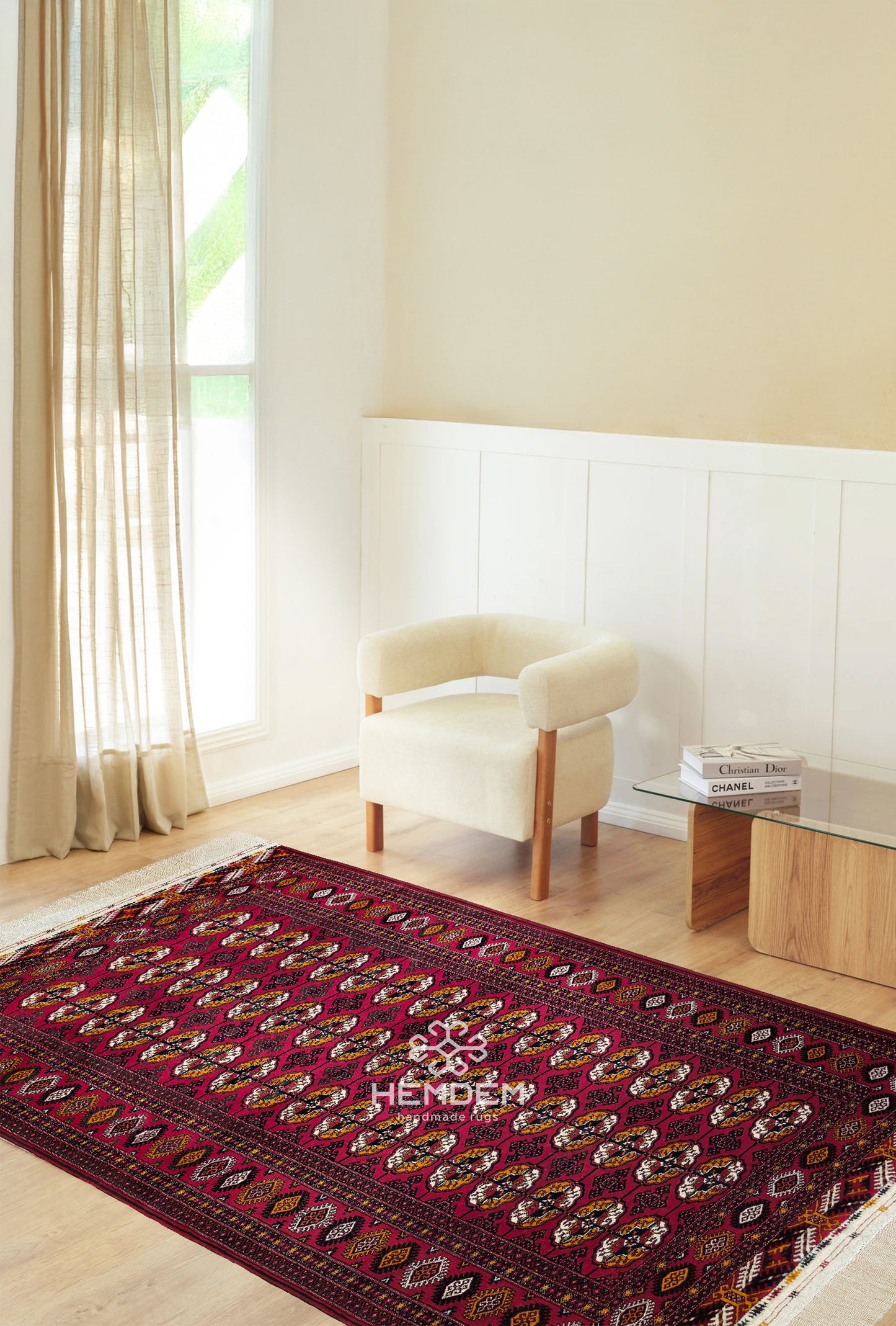 Türkmen Halısı El Dokuma Oryantal Yün Halı 143 x 235cm (4.7' x 7.6' ft) Kırmızı