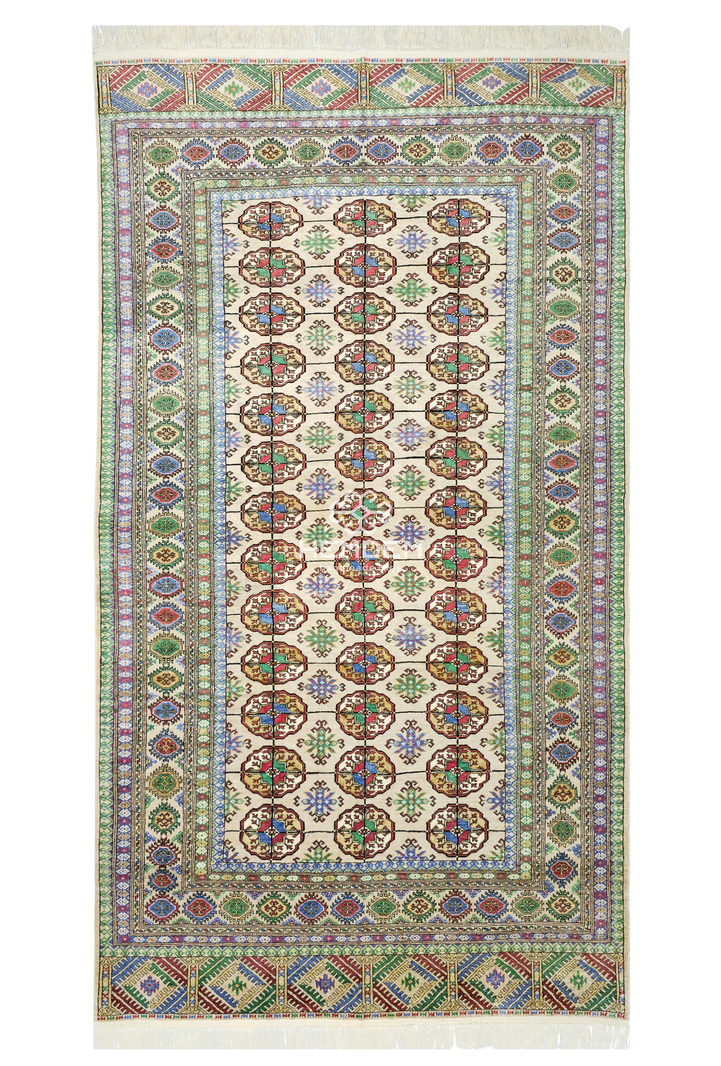 Turkoman Rug Handknotted Tribal Silk Rug 150 x 262cm (4.11' x 8.7' ft) Beige