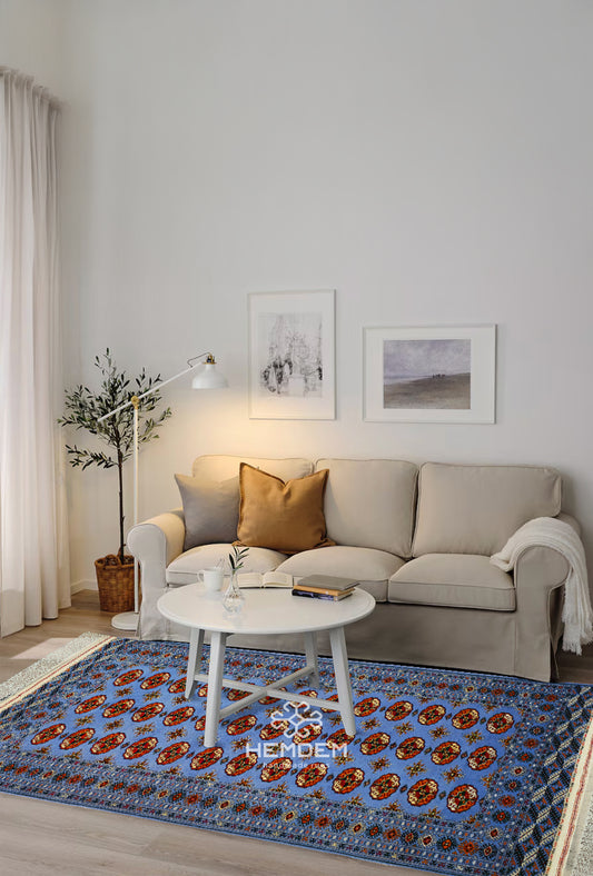 Turkoman Rug Handknotted Turkmenistan Wool Rug 125 x 215cm (4' x 7' ft) Blue