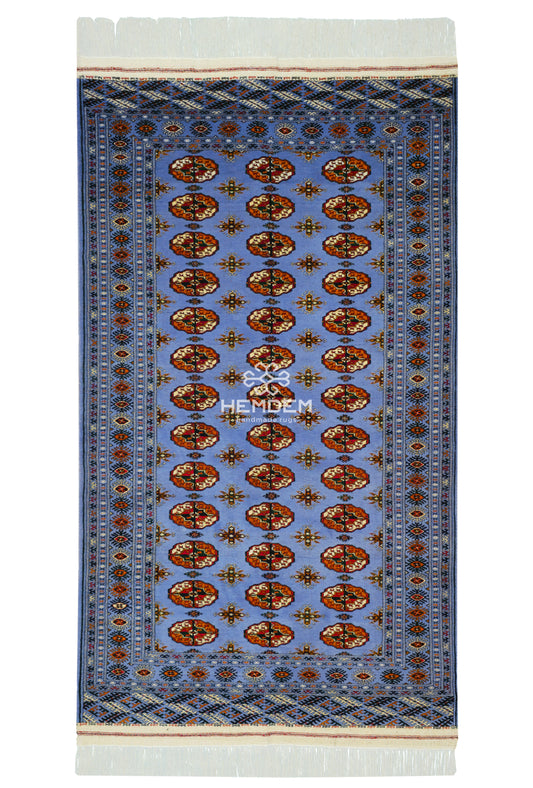 Turkoman Rug Handknotted Turkmenistan Wool Rug 125 x 215cm (4' x 7' ft) Blue