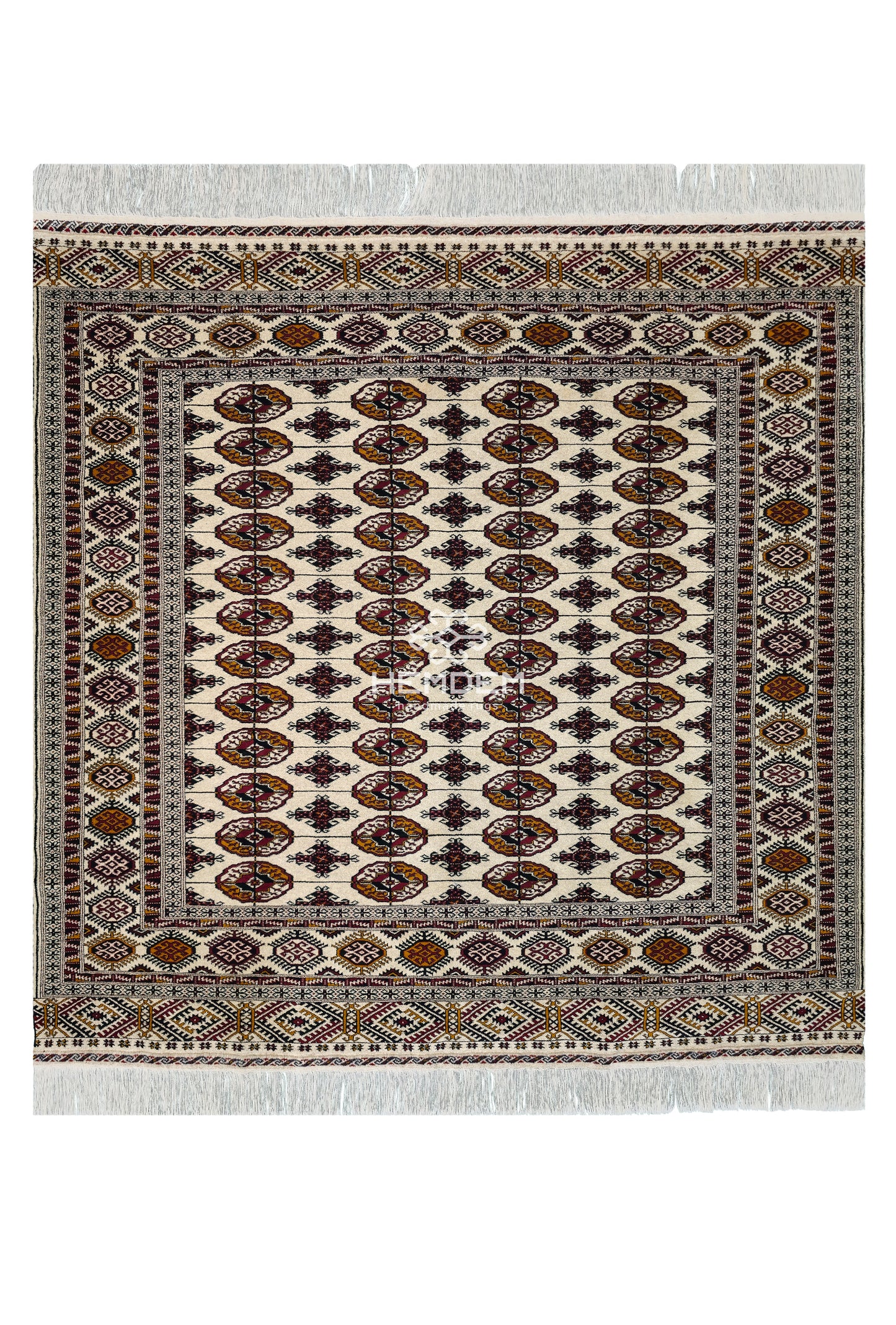 Turkoman Tekke Square Wool Rug 200 x 200cm (7' x 7' ft) Beige