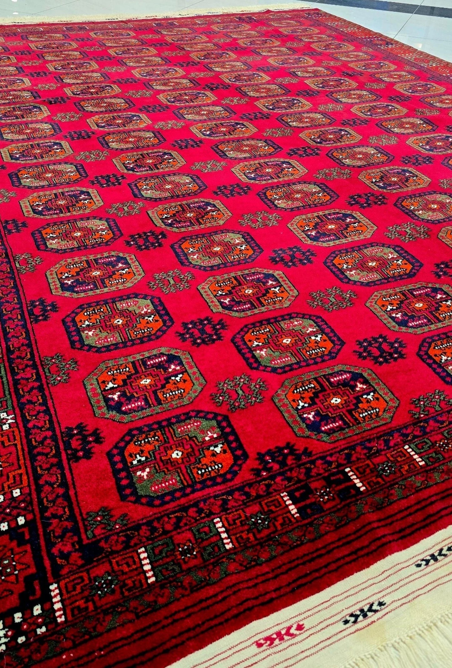 Vintage Handmade Afghan Design Turkmen Wool Rug 230 x 310cm (8' x 10' ft) Red