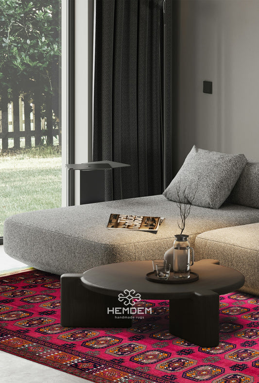 Vintage Handmade Afghan Design Turkmen Wool Rug 230 x 310cm (8' x 10' ft) Red