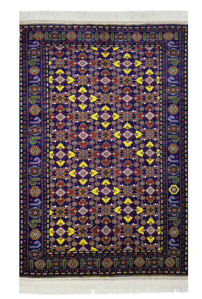 Traditional Ersari Beshir Handknotted Wool Rug 200x300cm (7' x 10' ft) Blue
