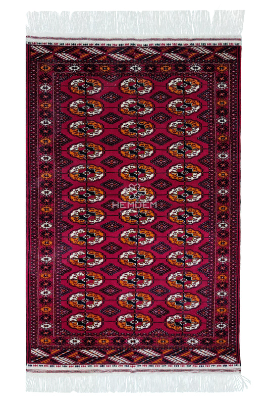 Handknotted Turkmen Rug Tekke Wool Rug 100 x 154 cm (3'x5' ft) Red