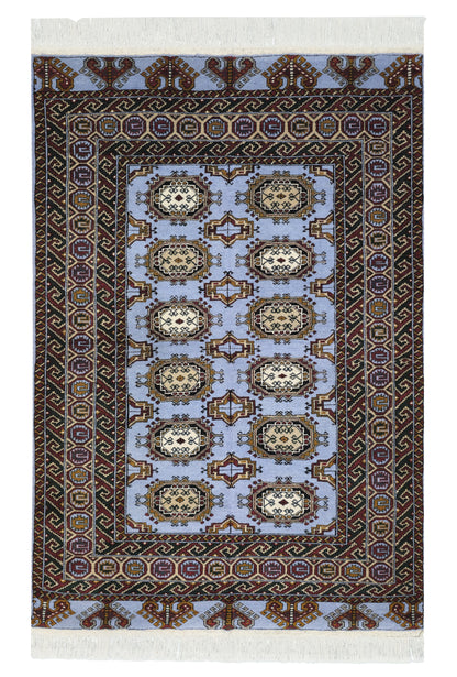Sarouk Rug Salor Pendi Tribal Pattern Wool Rug 110x 160cm (3'7 x 5'2 ft) Blue