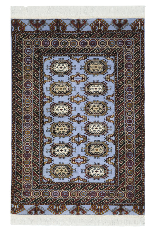 Sarouk Rug Salor Pendi Tribal Pattern Wool Rug 110x 160cm (3'7 x 5'2 ft) Blue