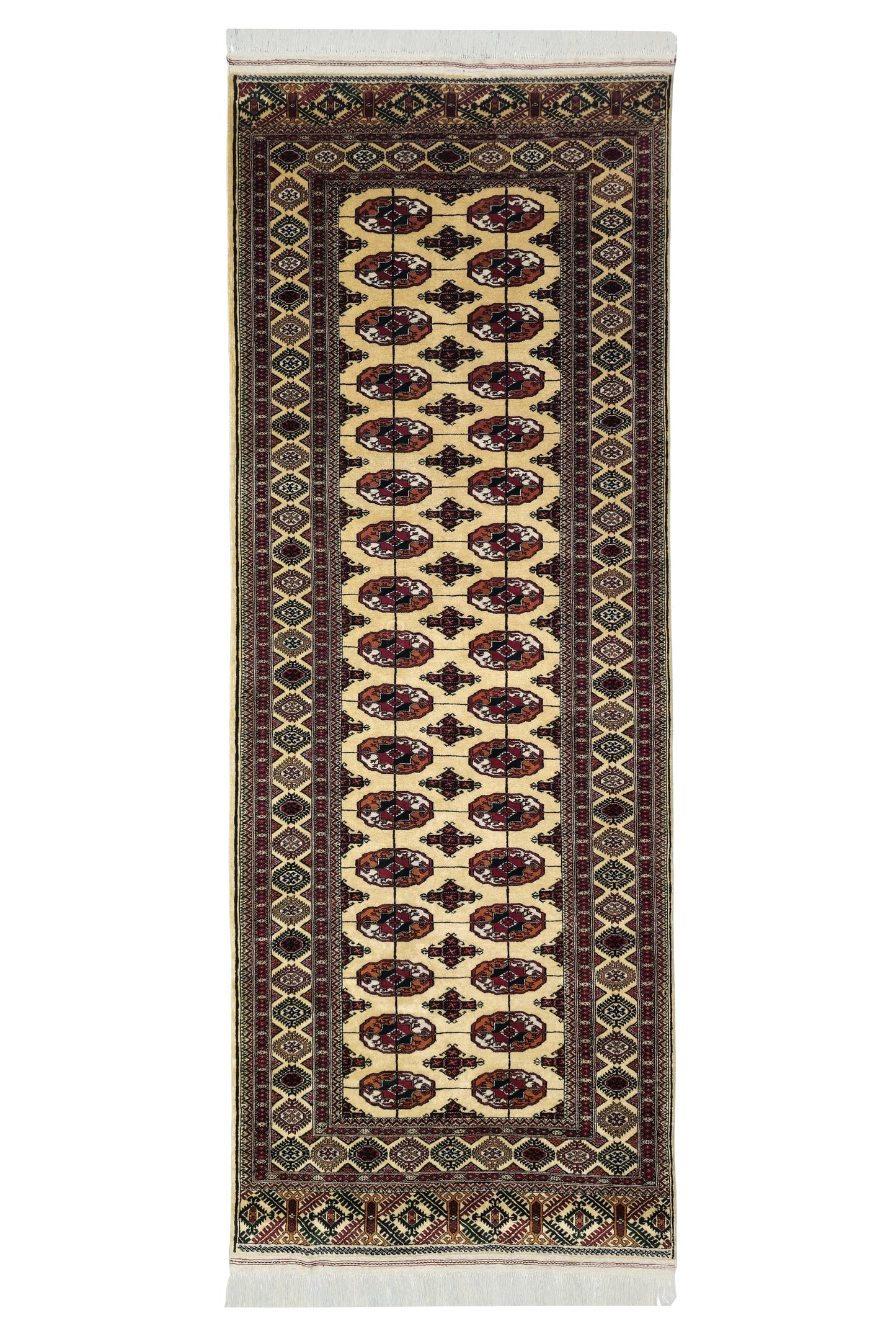Turkmen Handmade Hallway Rug Oriental Wool Corridor Carpet Runner Rug 125 x 340cm (4' x 11' ft) Beige