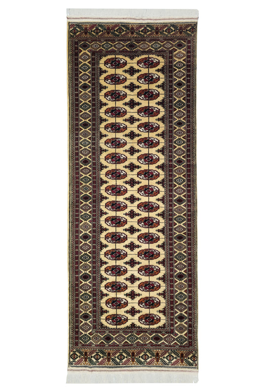Turkmen Handmade Hallway Rug Oriental Wool Corridor Carpet Runner Rug 125 x 340cm (4' x 11' ft) Beige