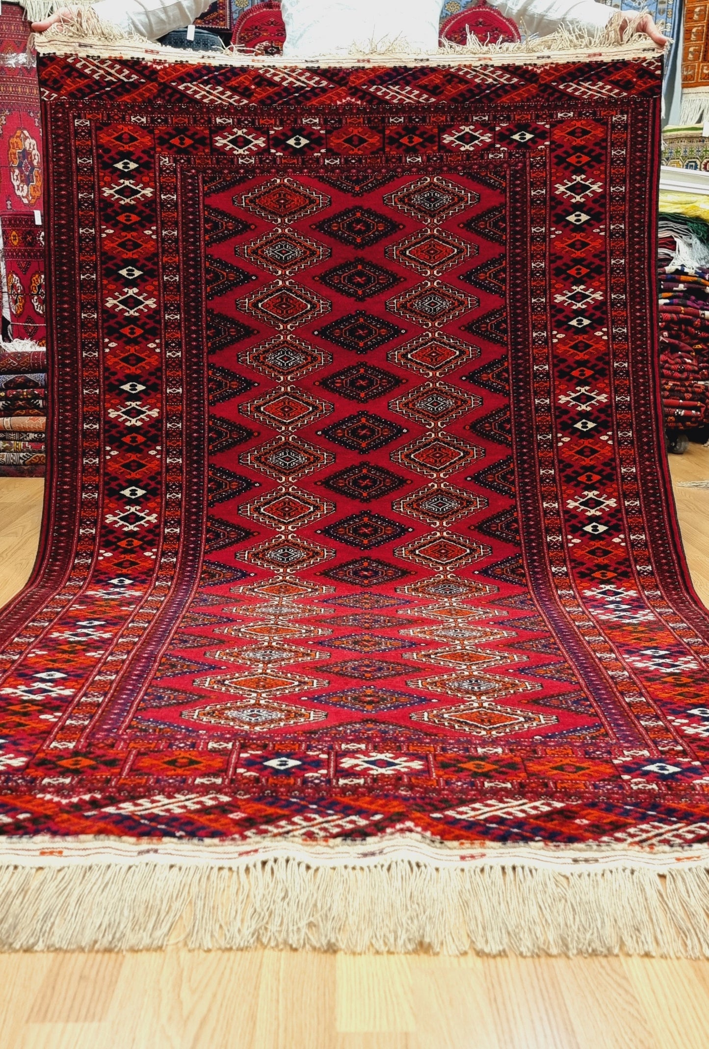 Rare Turkoman Yomut Kejebe Handknotted Wool Rug 132 x 210 cm (4.4' x 7' ft) Red