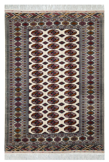 Turkmen Tekke Wool Rug 150x200 cm (5' x 7' ft) Beige