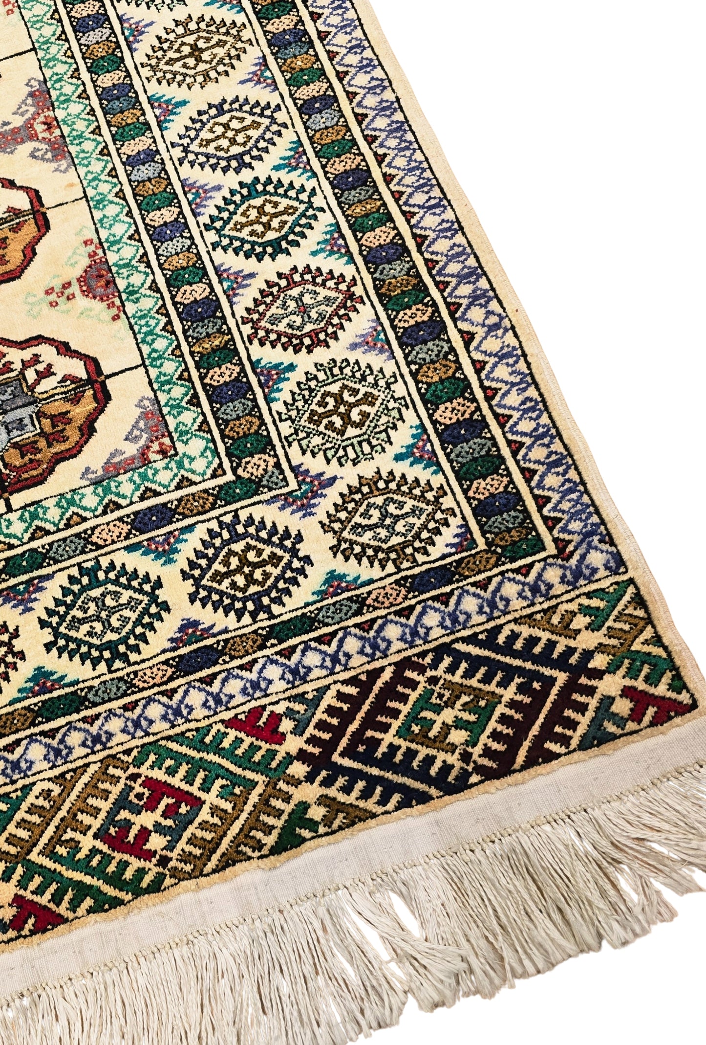 Handmade Turkoman Oriental Tekke Silk Rug 153 x 205 cm (5'x 7' ft) Beige