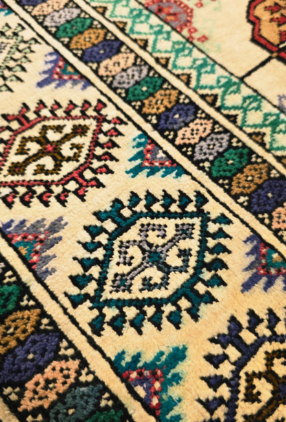 Handmade Turkoman Oriental Tekke Silk Rug 153 x 205 cm (5'x 7' ft) Beige