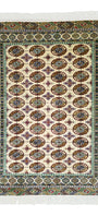 Handmade Turkoman Oriental Tekke Silk Rug 153 x 205 cm (5'x 7' ft) Beige
