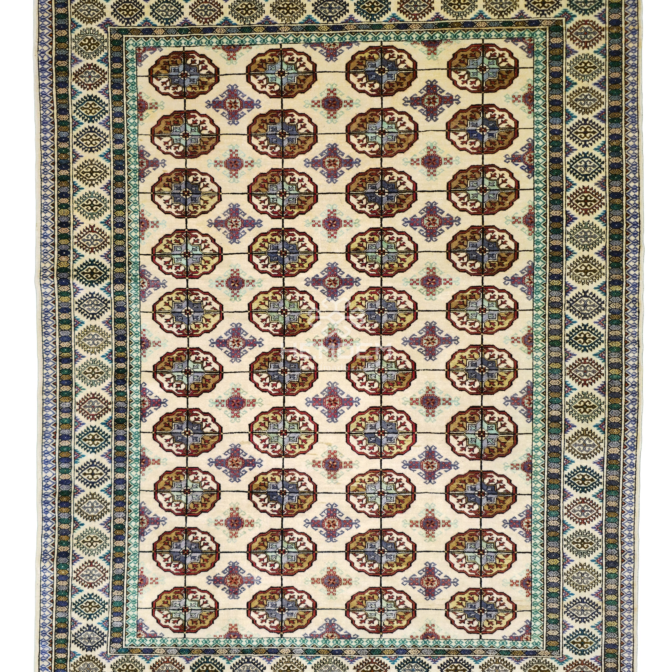 Handmade Turkoman Oriental Tekke Silk Rug 153 x 205 cm (5'x 7' ft) Beige